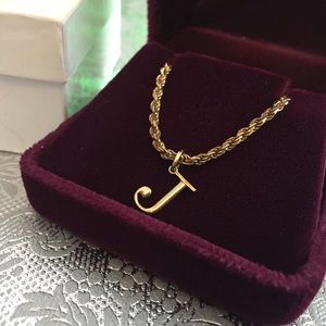 14 Karat Gold Chain Necklace with J Initial Charm